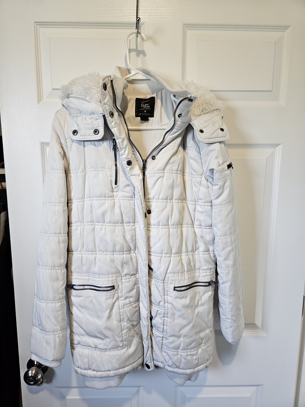 Cotton On White Quilted Hooded Parka